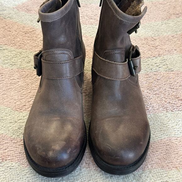 Artisan Zigi Elicia Brown Leather Moto Buckle Ankle Boots Biker Motorcycle Boho - Picture 2 of 9